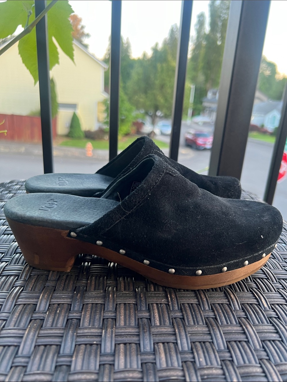 UGG Boho Black Suede Studded Clog Mules